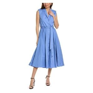 Alexis Beau Midi Tie Pleated Dress in Blue L